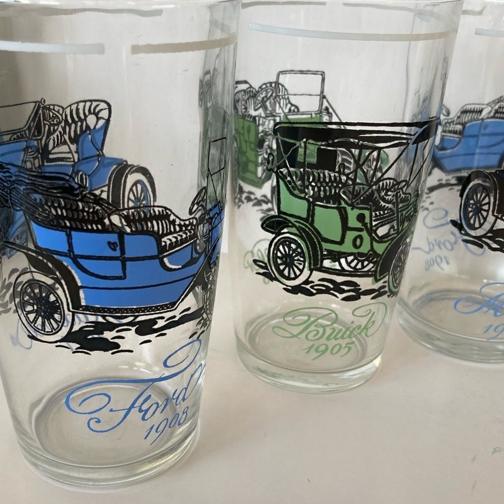 6 Vintage Glasses Antique Vechiles - Picture 4 of 6